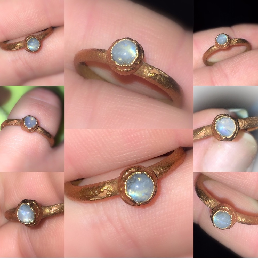 Rainbow Moonstone Dainty Stack Ring 7 Copper